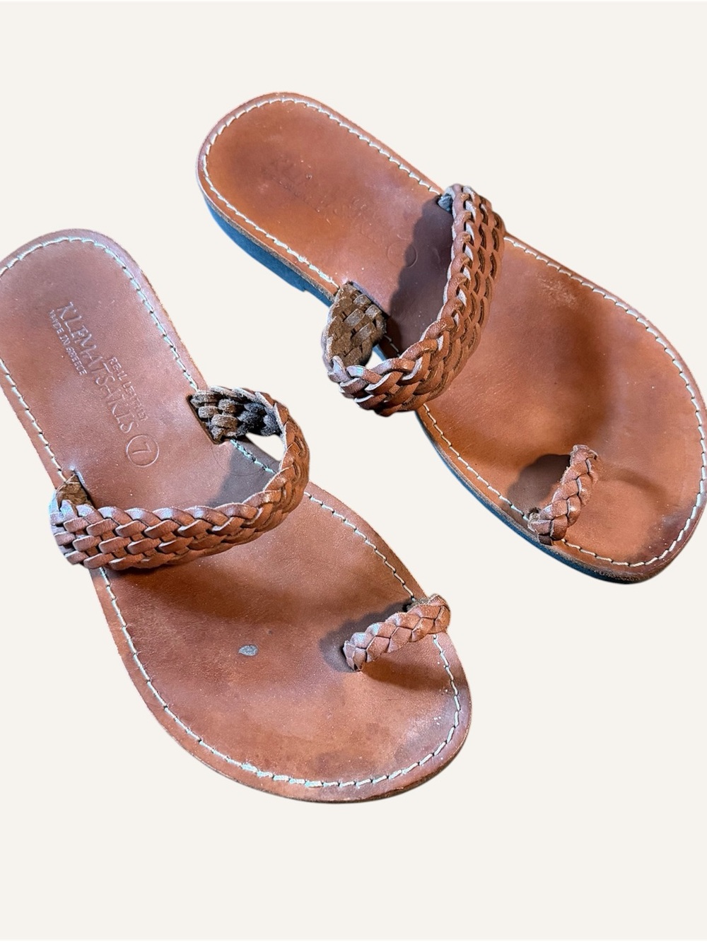 Handmade Braided Leather Tan Sandals from Greece